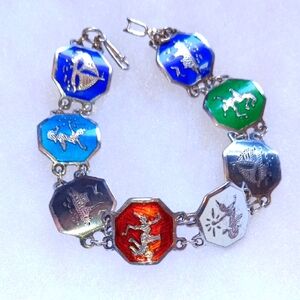 Vintage Sterling Silver 925 Multicolored Bracelet